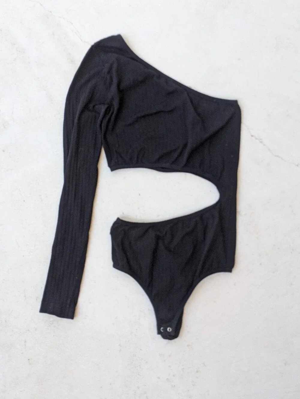 Free People black ribbed asymmetric cutout bodysuit